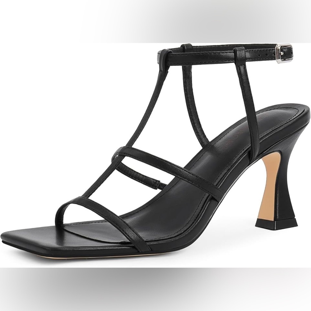 Modatype Black Strappy Square-Toe Heeled Sandals
